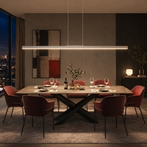 Lampadario moderno barra 151cm bianco led biemissione 54w 3000k