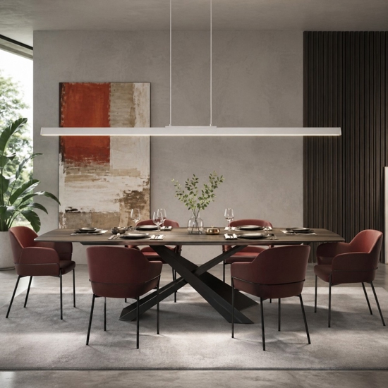 Lampadario moderno barra 151cm bianco led biemissione 54w 3000k