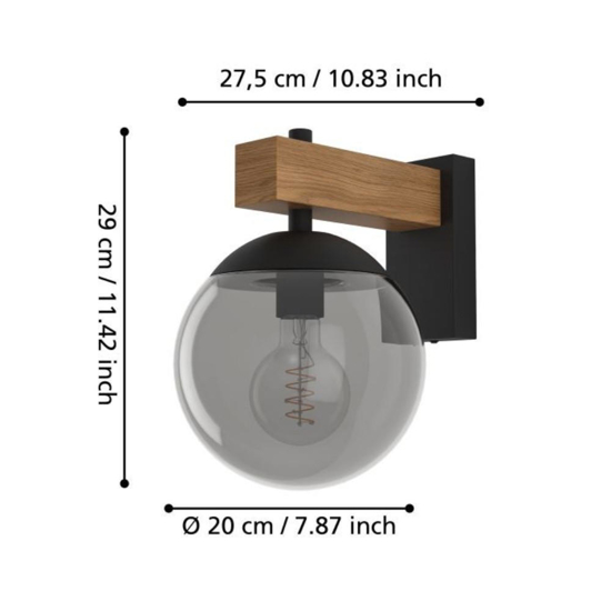 Applique da esterno sfera vetro fume ip44 legno