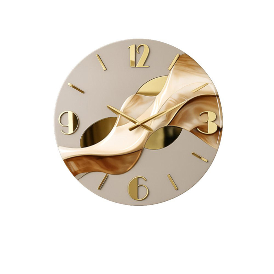 Grande orologio rotondo a parete resina effetto marmo dettagli foglia oro 70cm