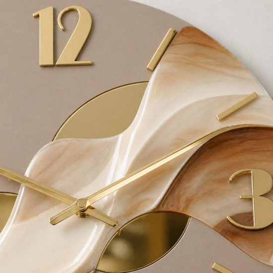 Grande orologio rotondo a parete resina effetto marmo dettagli foglia oro 70cm