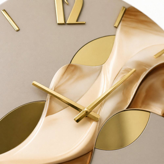 Grande orologio rotondo a parete resina effetto marmo dettagli foglia oro 70cm
