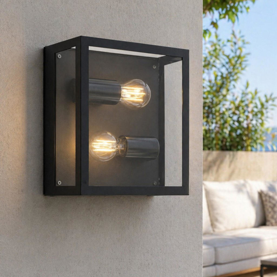 Applique da esterno in metallo nero e vetro ip44 2 lampadine e27