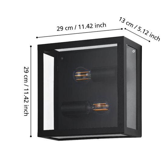 Applique da esterno in metallo nero e vetro ip44 2 lampadine e27