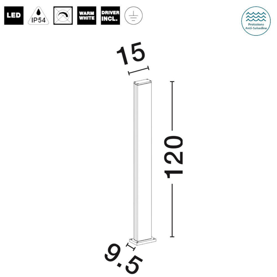 Lampione alto moderno rettangolare led 22w 3000k per esterno