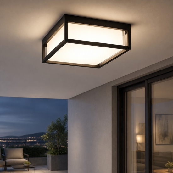 Plafoniera per esterno moderna gea luce ip65 antracite led cct