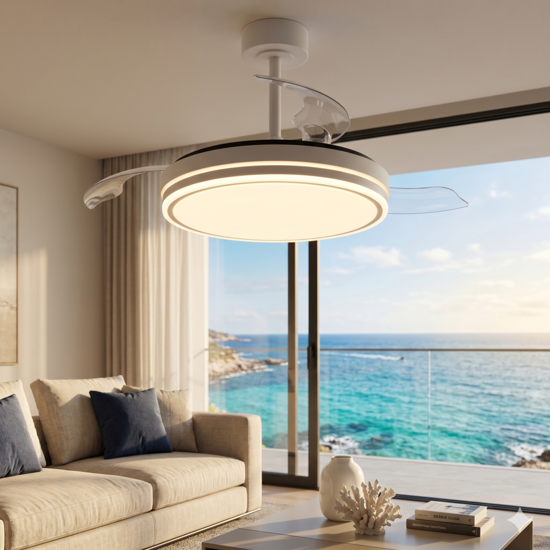 Ventilatore da soffitto 13-20mq pale retrattili bianco  led con telecomando