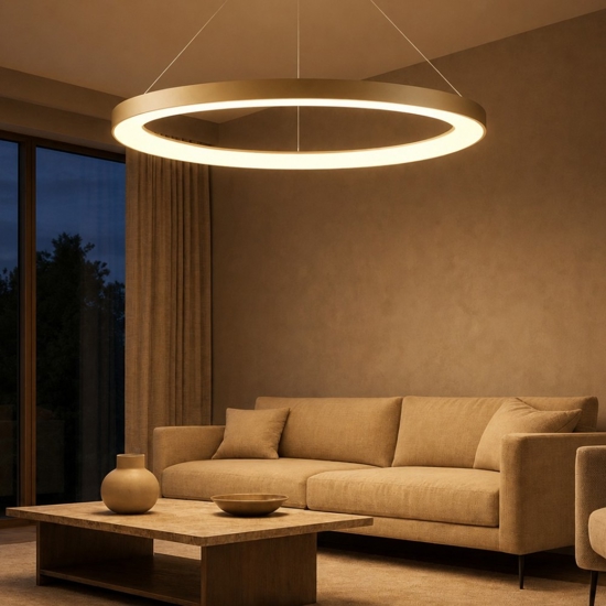 Lampadario led 75w moderno cerchio oro 90cm da 2700k a 5000k con telecomando