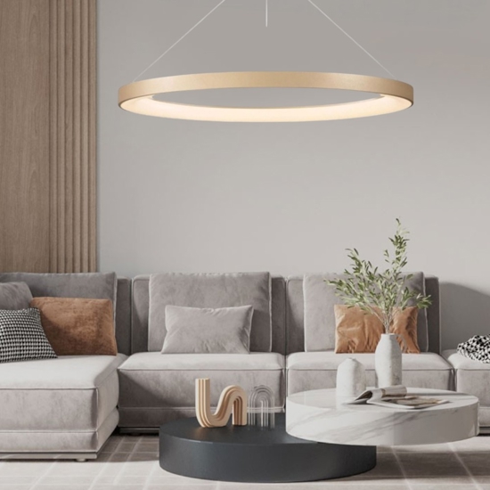 Lampadario led 75w moderno cerchio oro 90cm da 2700k a 5000k con telecomando