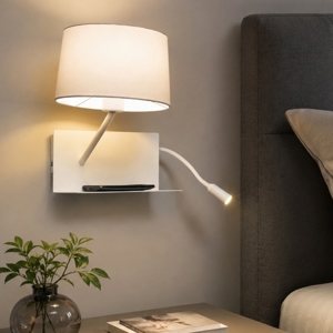 Applique sinistra mensola presa usb paralume bianco camera da letto
