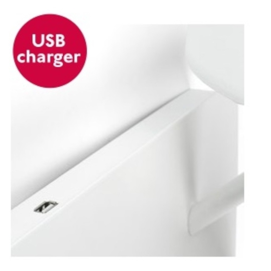 Applique sinistra mensola presa usb paralume bianco camera da letto