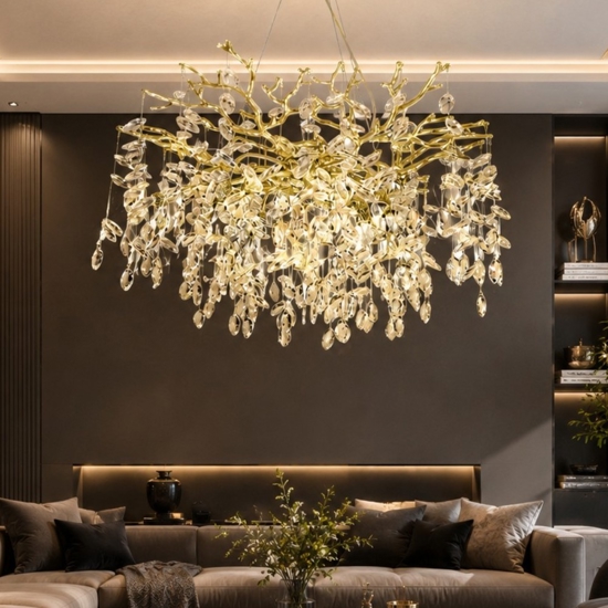 Lampadario contemporaneo oro pendenti vetro cristallo
