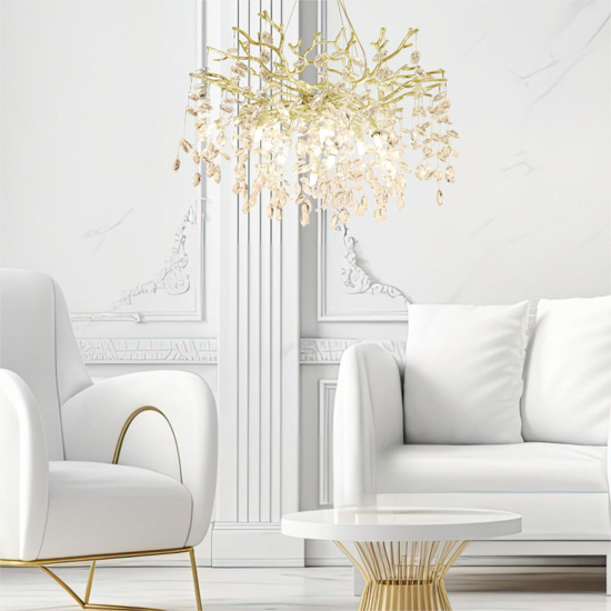 Lampadario contemporaneo oro pendenti vetro cristallo