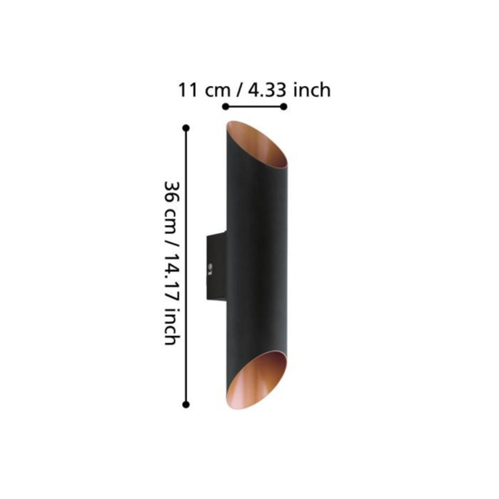 Applique da esterno led 3000k ip44 nero e rame doppio fascio