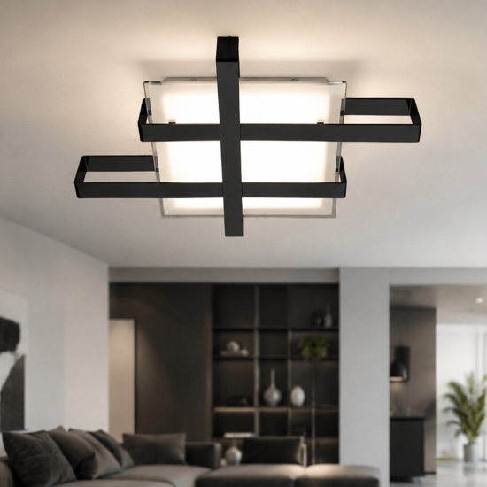 Plafoniera design moderna small nero top light cross rettangolare