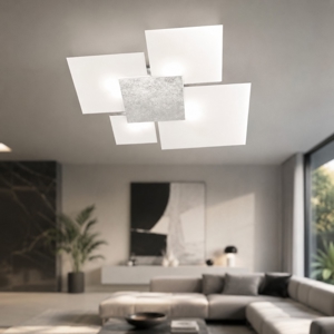 Plafoniera moderna top light shadow foglia argento vetri bianchi rettangolare