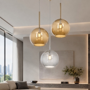 Lampadario per soggiorno sfere trasparente ambra