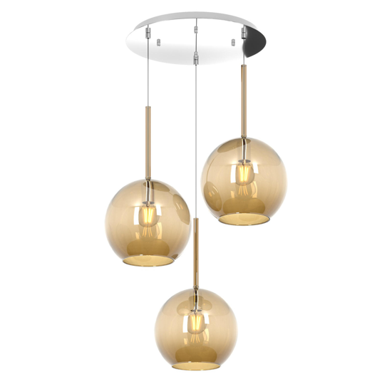 Lampadario 3 luci moderna vetri ambra