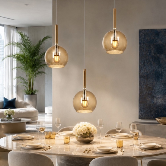 Lampadario per cucina moderna vetro ambra top light future