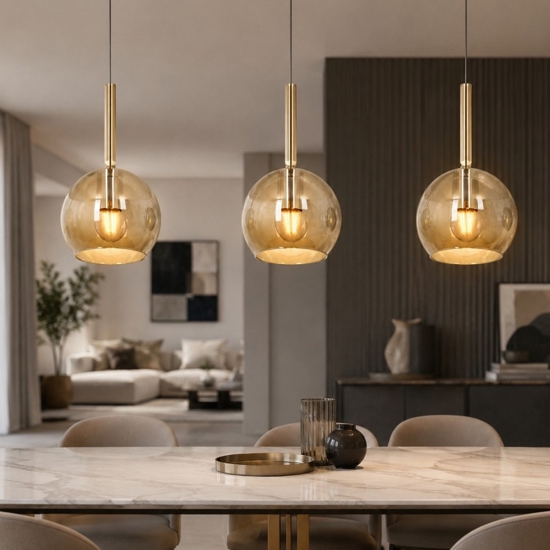 Lampadario per cucina sfere vetro ambra