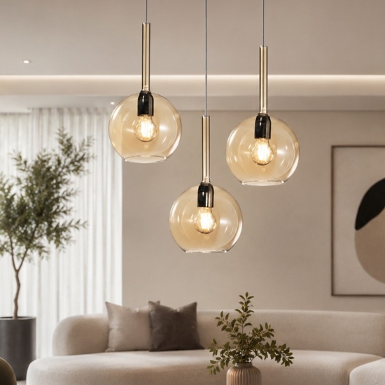 Lampadario per soggiorno moderno vetro ambra