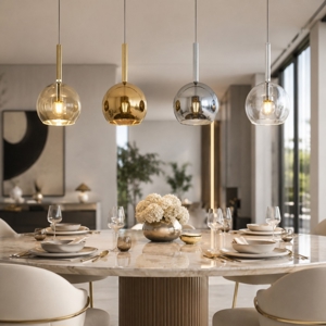 Lampadario moderno per sfere vetro ambra oro cromo trasparente