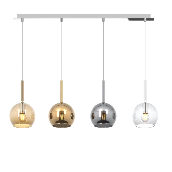 Lampadario moderno per sfere vetro ambra oro cromo trasparente