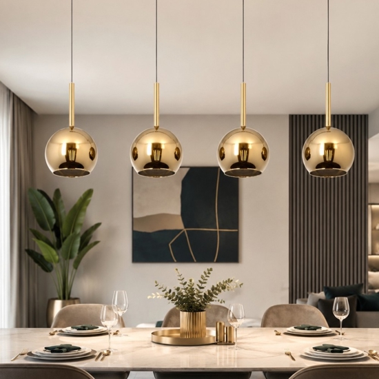 Lampadario moderno vetri oro per soggiorno