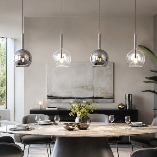 Lampadario per isola cucina vetri cromo trasparente