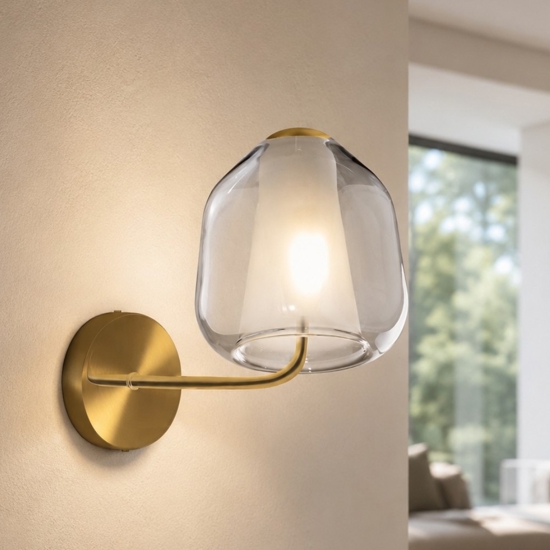 Applique da parete toplight double skin ottone satinato vetro blu