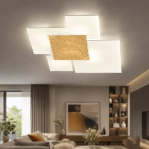 Toplight upgrade plafoniera vetro bianco foglia oro rettangolare