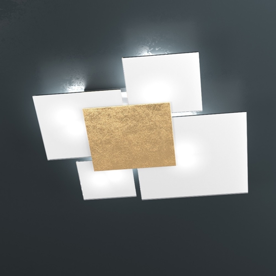 Toplight upgrade plafoniera vetro bianco foglia oro rettangolare