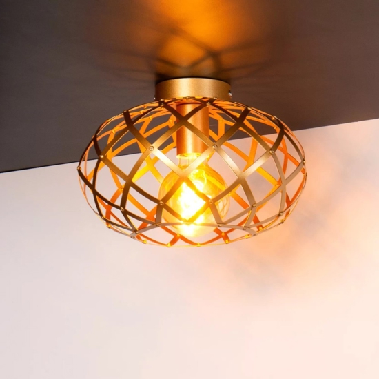 Plafoniera da soffitto cesto intreccio metallo oro