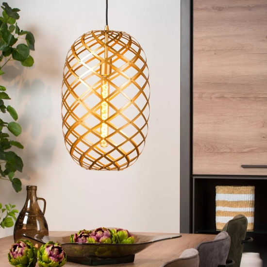 Lampadario intreccio metallo oro 