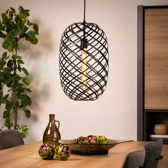 Lampadario intreccio di metallo nero a sospensione