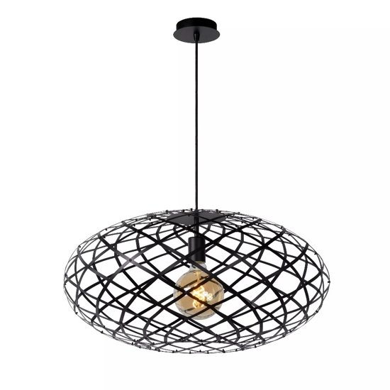 Lampadario tondo intreccio metallo nero per soggiorno