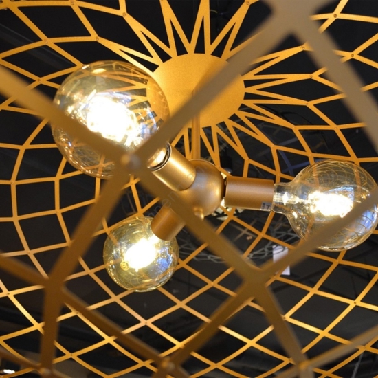 Grande lampadario per salone intreccio gabbia metallo oro 100 cm