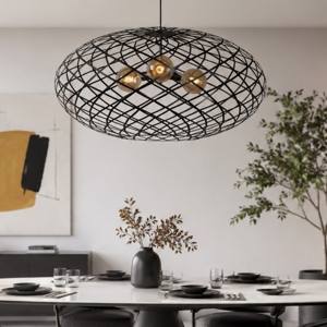 Grande lampadario 100cm canestro di metallo nero per soggiorno