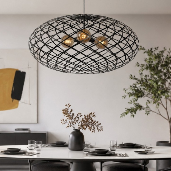Grande lampadario 100cm canestro di metallo nero per soggiorno
