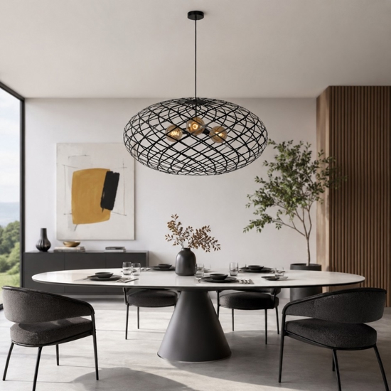Grande lampadario 100cm canestro di metallo nero per soggiorno