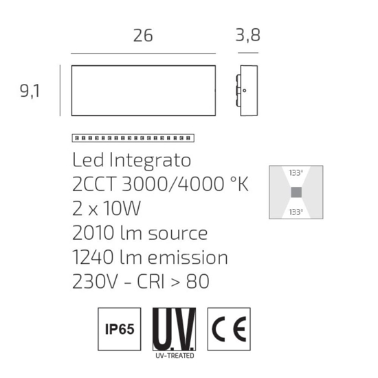 Top light madrid applique da esterno antracite led 20w cct ip65