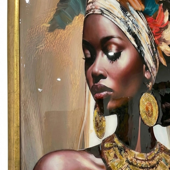 Quadro verticale donna intensa 60x90 in resina decorata cornice oro