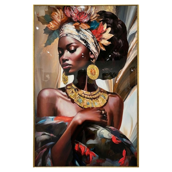 Quadro verticale donna intensa 60x90 in resina decorata cornice oro