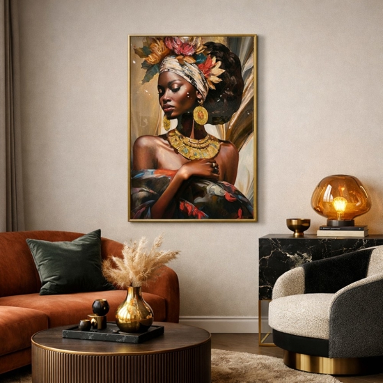 Quadro verticale donna intensa 60x90 in resina decorata cornice oro