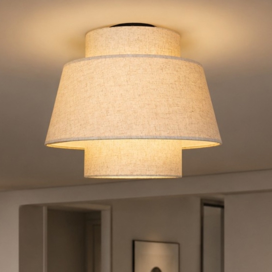 Plafoniera paralume di tessuto beige 