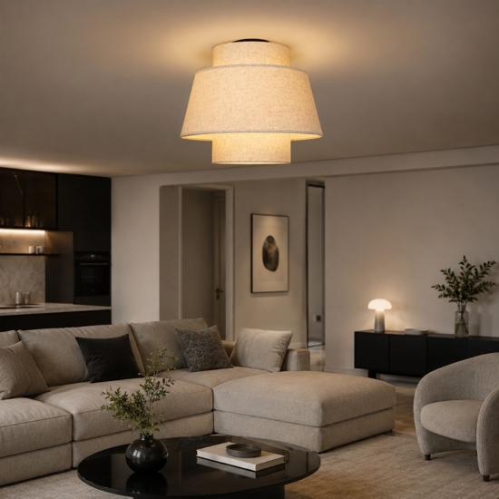Plafoniera paralume di tessuto beige 