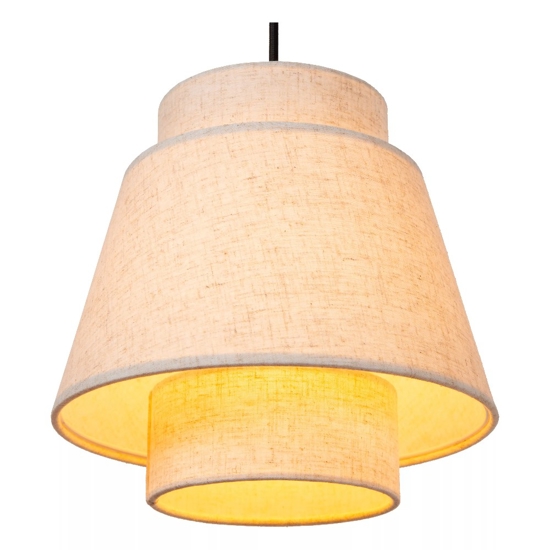 Lampadario a 3 sospensioni con paralumi in tessuto beige
