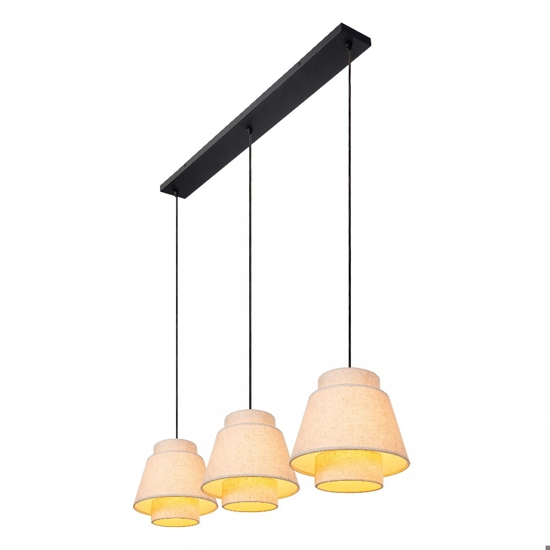 Lampadario a 3 sospensioni con paralumi in tessuto beige