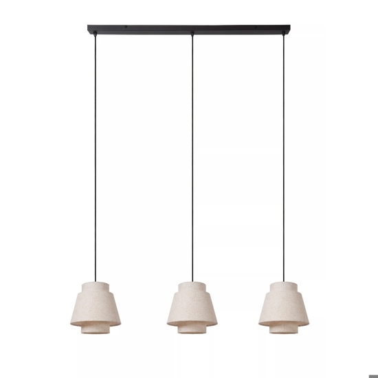 Lampadario a 3 sospensioni con paralumi in tessuto beige