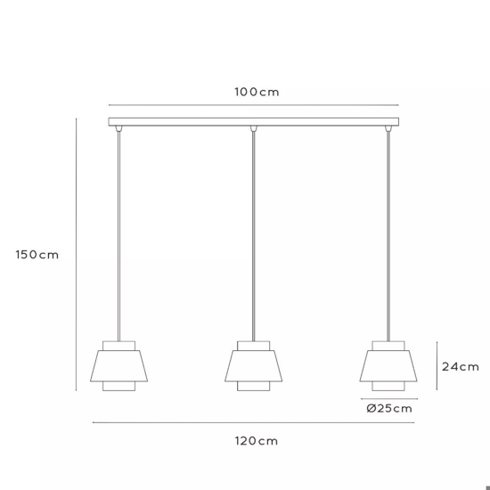 Lampadario a 3 sospensioni con paralumi in tessuto beige